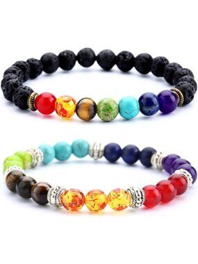 🆕 Men Black Lava Rock Beads Bracelet Elastic Natural Stone Chakra Yoga Bangle